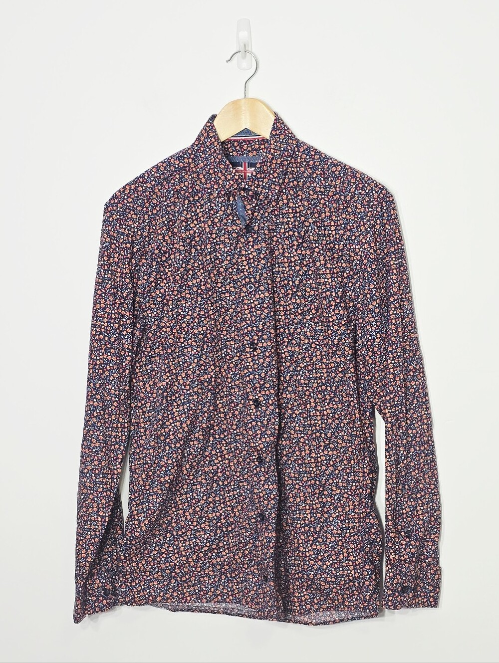 Soul Of London Men's Navy Floral 100% Cotton Long-Sleeve Button-Up Shirt Sz 15.5